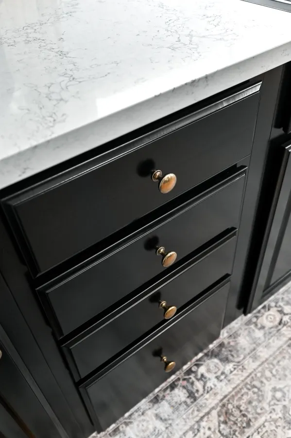 Black cabinets close up